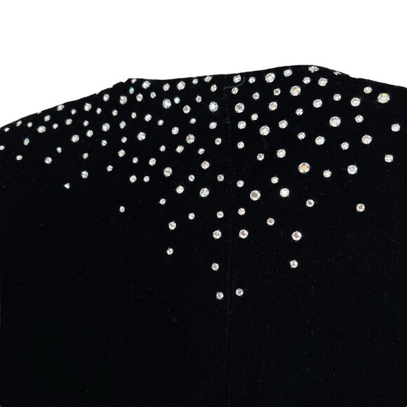 Vtg Velvet Rhinestone Button Evening Formal Blazer Jacket Black Silver Size US 8 - Picture 5 of 11